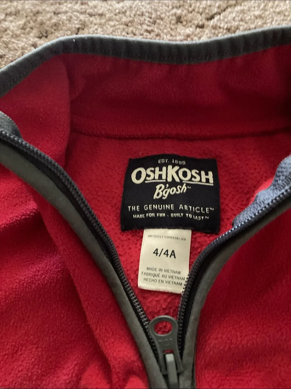 OshKosh B'gosh Red and Gray Quarter-Zip Fleece Pullover